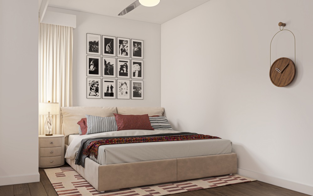 A3 - Studio floorplan layout with 1 bathroom and 551 square feet (Bedroom, 3D)