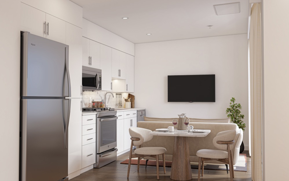 A3 - Studio floorplan layout with 1 bathroom and 551 square feet (Kitchen, 3D)