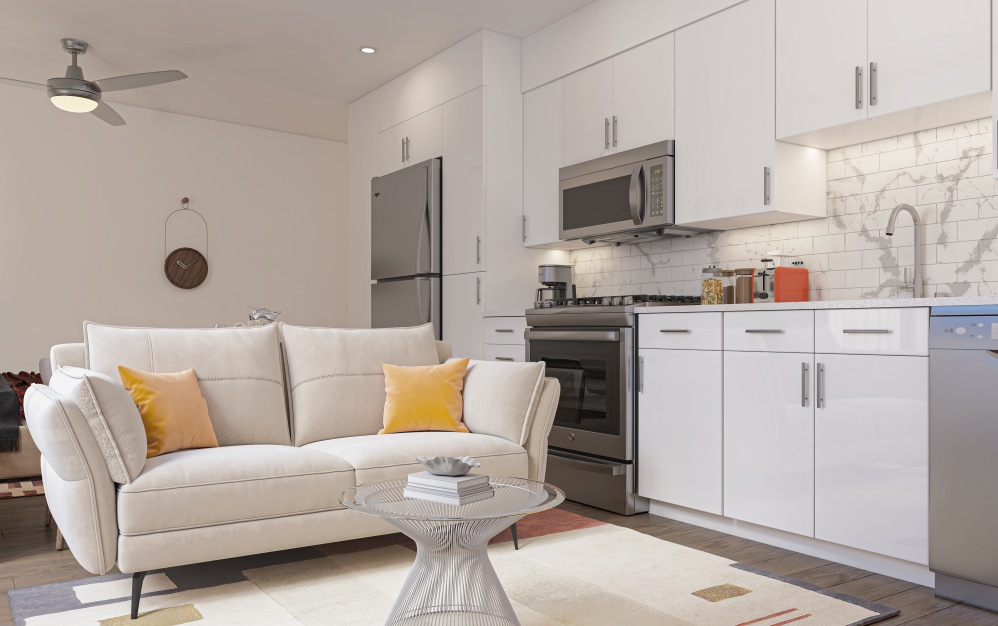A3 - Studio floorplan layout with 1 bathroom and 551 square feet (Living Area, 3D)