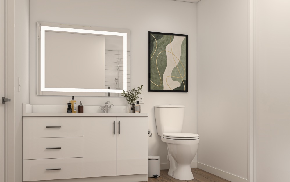 A3 - Studio floorplan layout with 1 bathroom and 551 square feet (Bathroom, 3D)