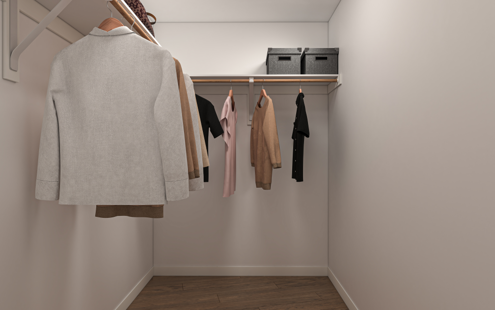 B3 - 1 bedroom floorplan layout with 1 bathroom and 723 square feet (Wardrobe, 3D)